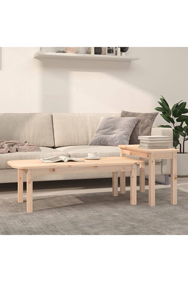 Coffee table set, 2 pieces, solid pine wood - 1