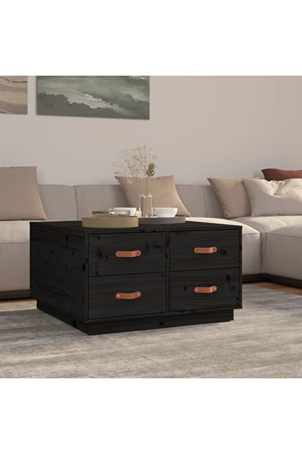 Coffee table, black, 80x80x45 cm, solid pine wood - 1