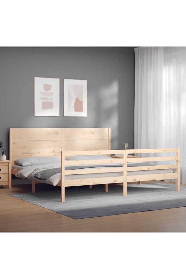 Bed frame with headboard 200x200 cm, solid pine wood - 3