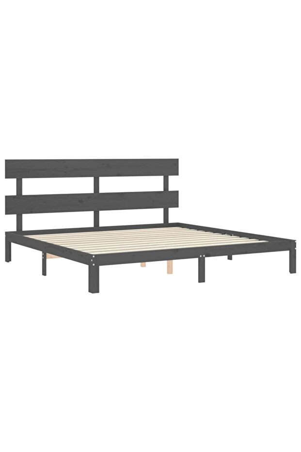 Bed frame with headboard 200x200 cm, gray, solid wood - 5
