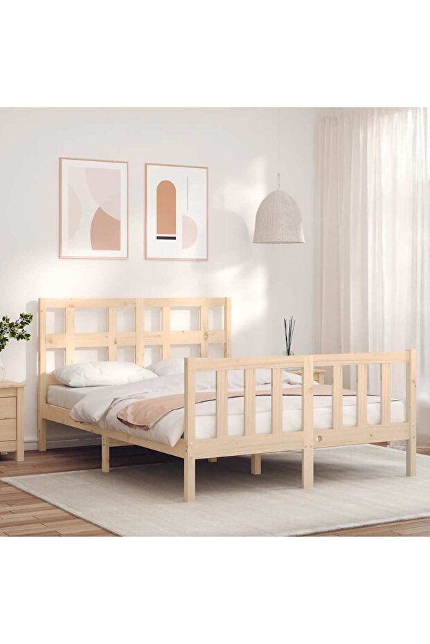 4FT Bed Frame with Headboard, Small Double, Solid Wood - 1