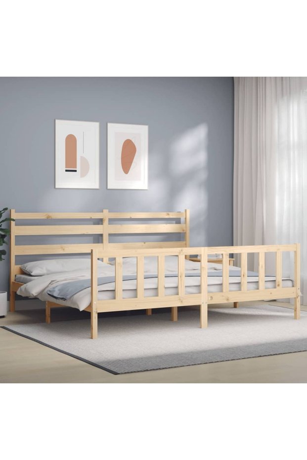 Bed frame with headboard 200x200 cm, solid pine wood