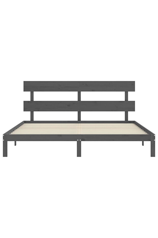 Bed frame with headboard 200x200 cm, gray, solid wood - 6