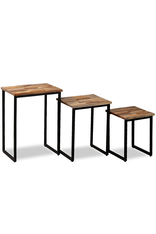 3-piece stackable coffee table set, solid recycled teak wood - 3