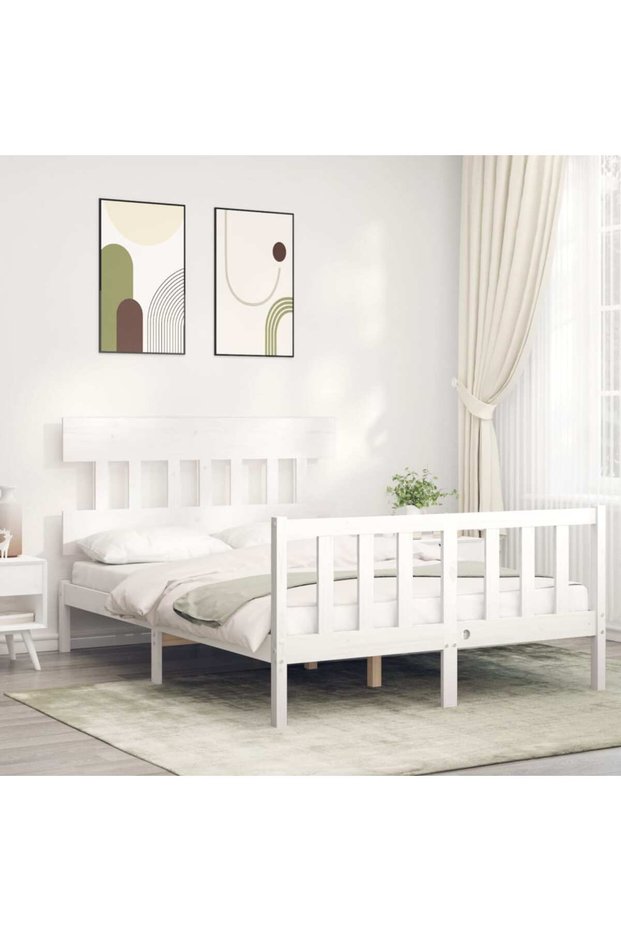 Bed frame with headboard, white, 120x200 cm, solid wood