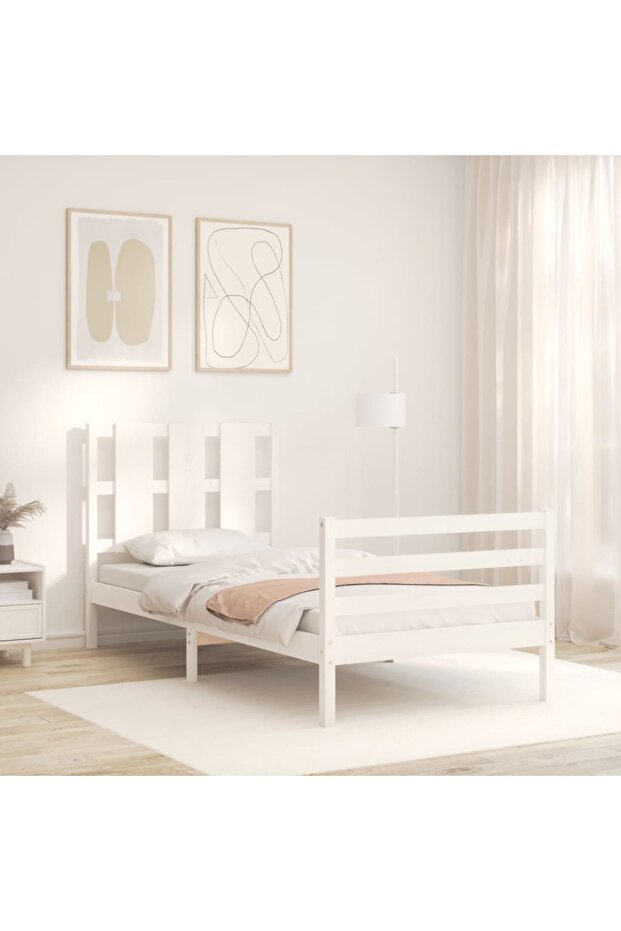 Bed frame with headboard 3FT, single, white, solid wood - 3