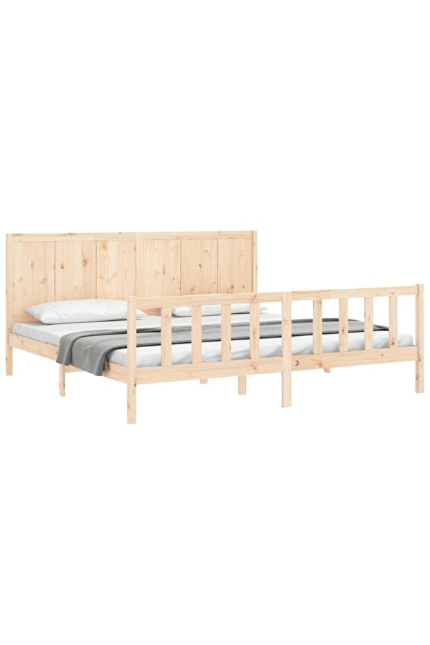 Bed frame with headboard 200x200 cm, solid pine wood - 3
