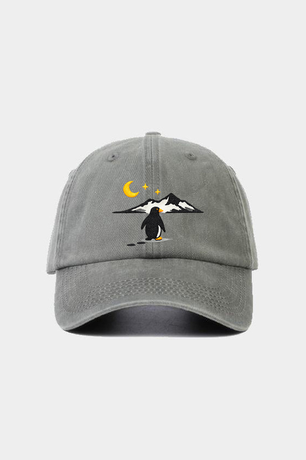 Penguin Embroidered Gray Unisex Baseball Cap – Washable Vintage Style