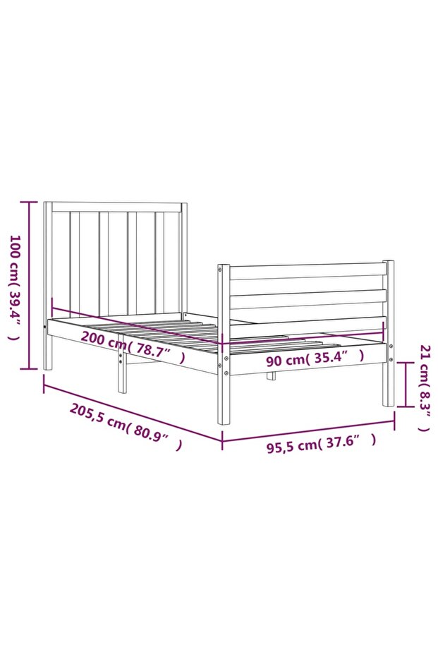 Bed frame with headboard, 90x200 cm, solid wood - 8