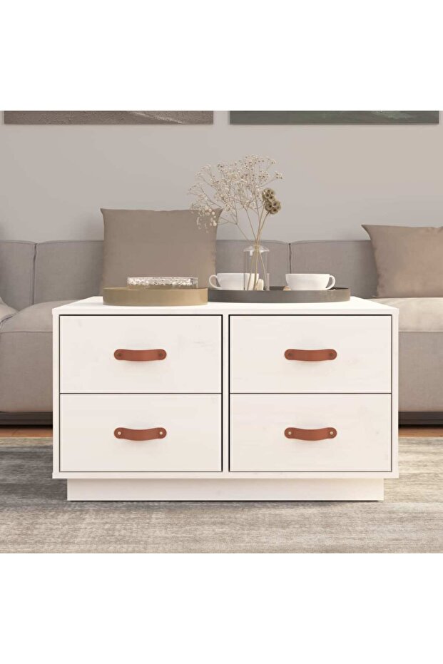 Coffee table, white, 80x80x45 cm, solid pine wood - 3