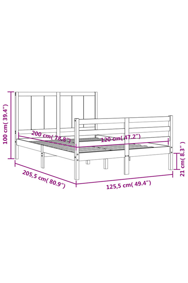 Bed frame with headboard, 120x200 cm, solid wood - 8
