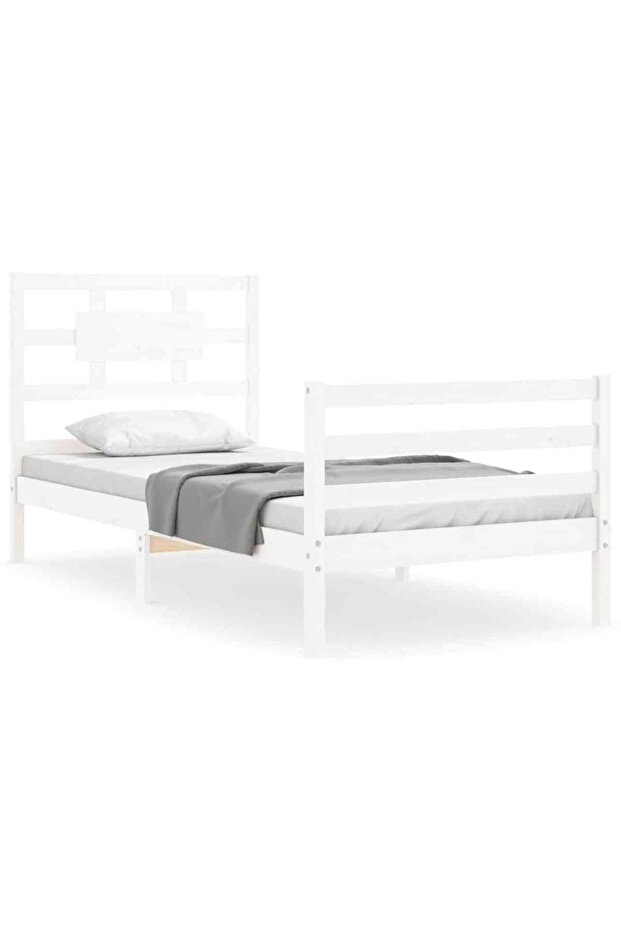 Bed frame with headboard 3FT, single, white, solid wood - 2