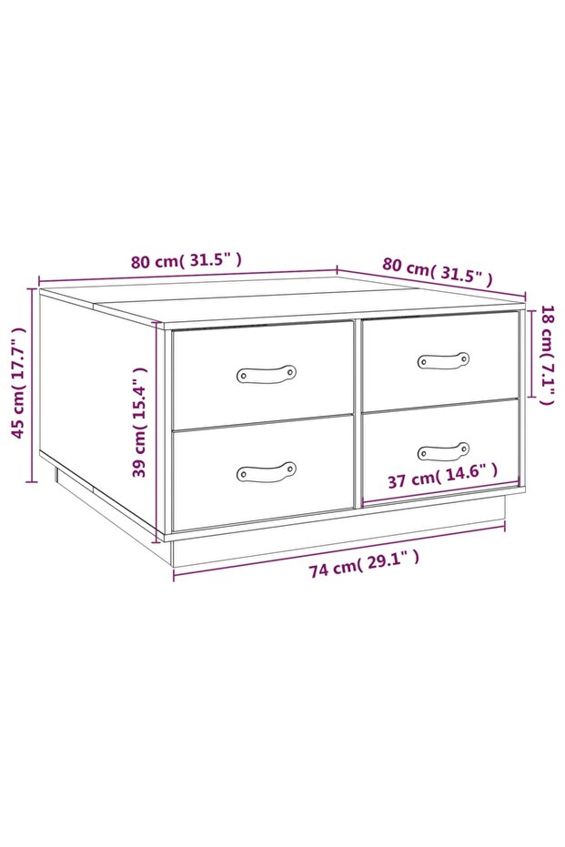 Coffee table, white, 80x80x45 cm, solid pine wood - 8