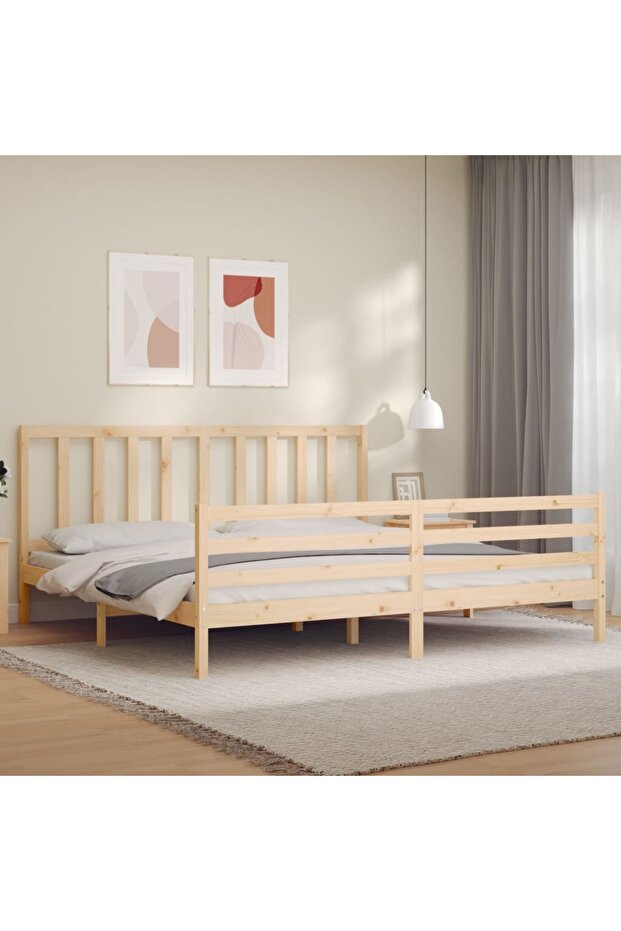 Bed frame with headboard 200x200 cm, solid pine wood - 1