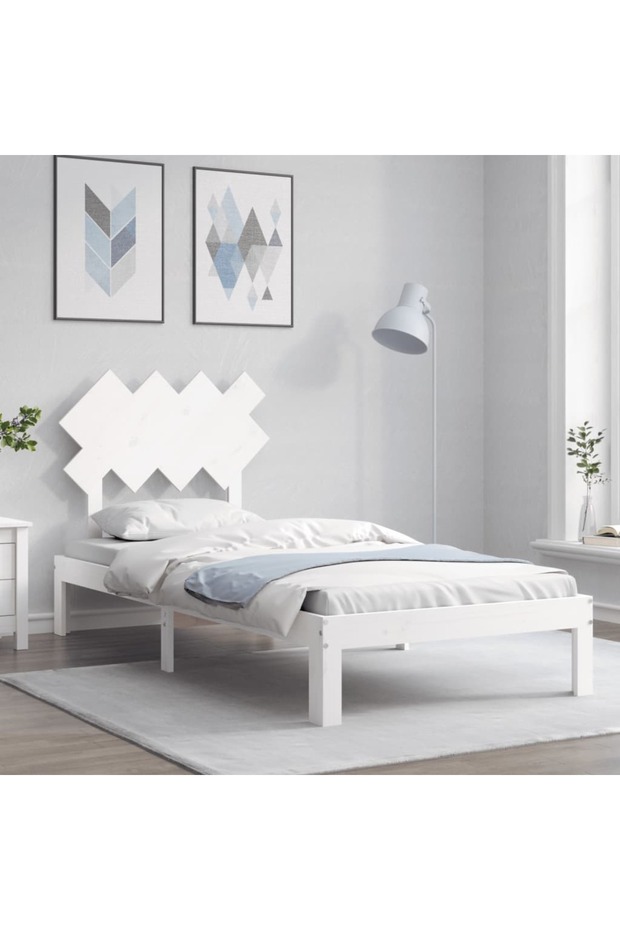 Bed frame with headboard, white, 90x200 cm, solid wood