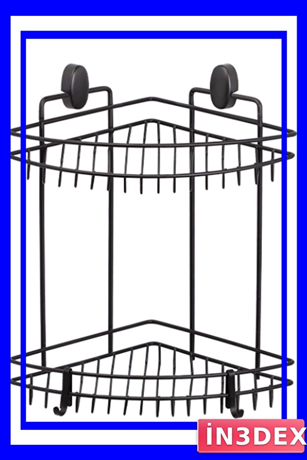 رف زاوية مثلثي الشكل ذو طبقتين باللون الأسود - 1