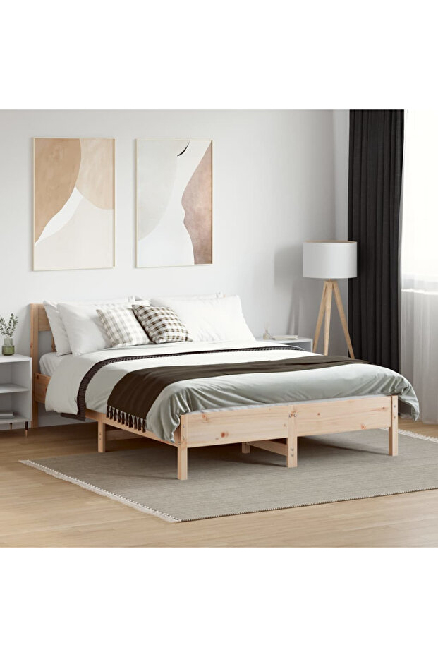 Bed frame with headboard, 160x200 cm, solid pine wood - 3