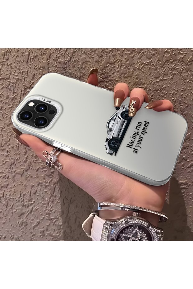 iPhone 14 Pro Max Compatible Silicone Edge Hard Back Anti-Fall Phone Case with Mercedes Pattern
