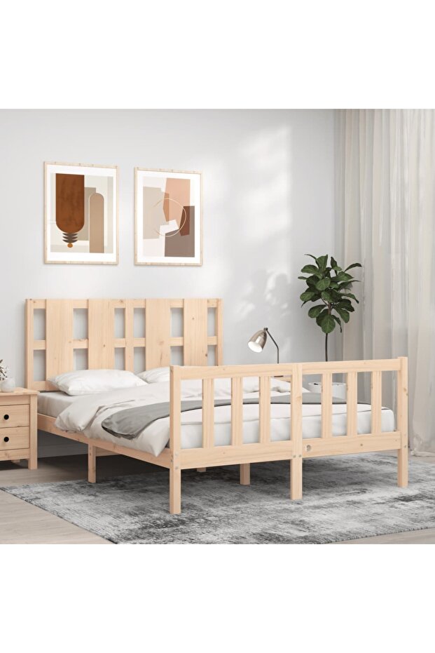 Bed frame with headboard, 140x200 cm, solid wood - 1