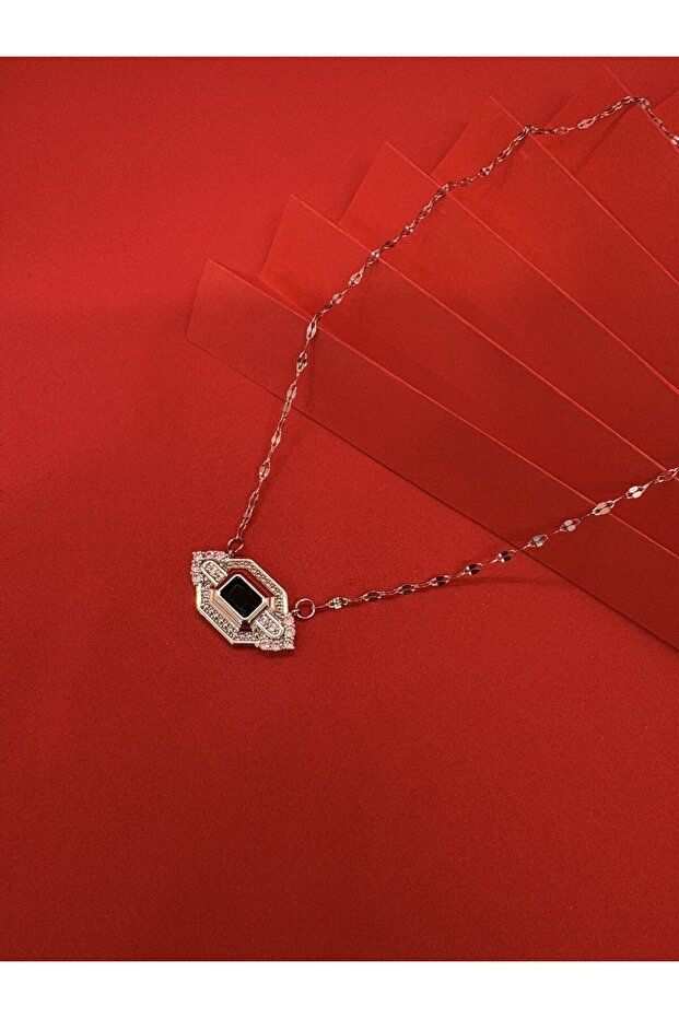 Silver Necklace with Green Stone