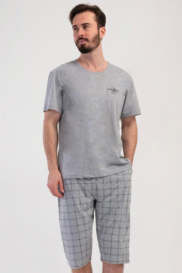 Men's Short Sleeve Gray Melange Capri Pajama Set C7T4N2804