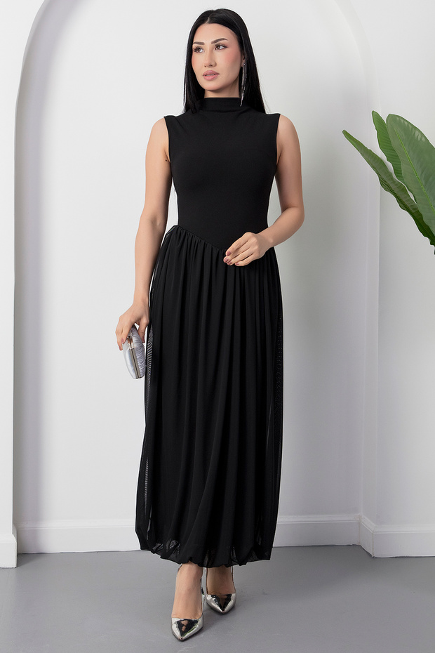 High Neckline Skirt Tulle Sleeveless Dress Grs3881