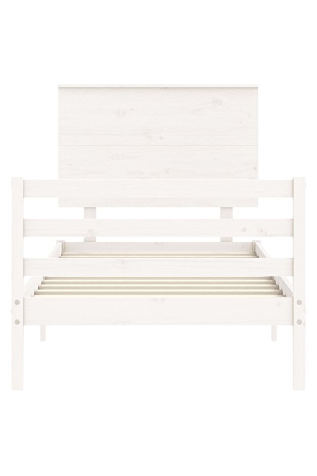 Bed frame with headboard 3FT, single, white, solid wood - 6