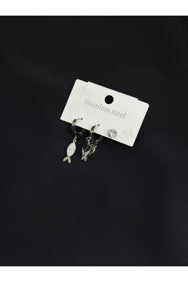 316L Steel Silver Color 3-Piece Earrings