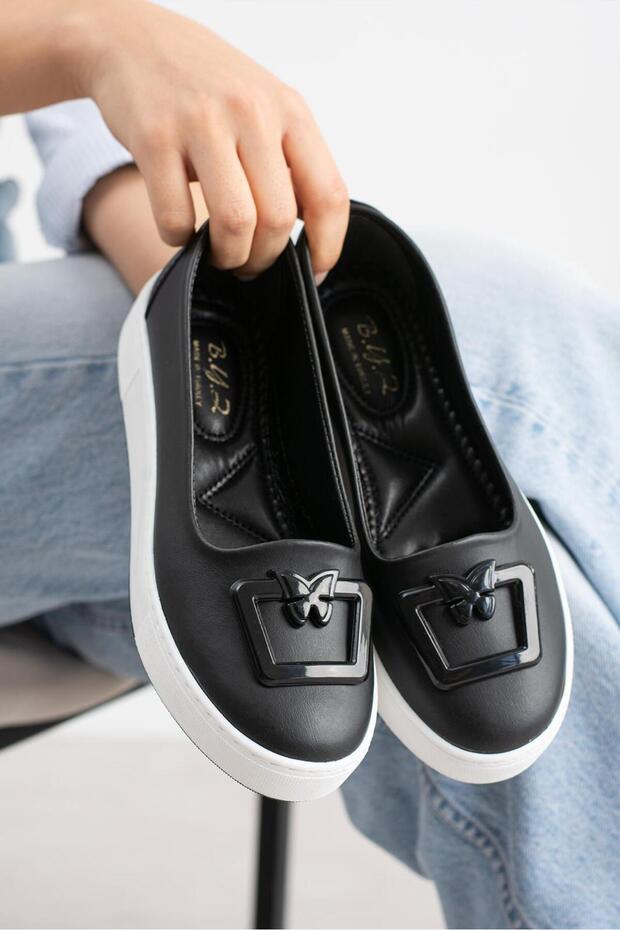 Women's Black Butterfly Detailed Casual Shoes Thermo Soft Sole Stc1237