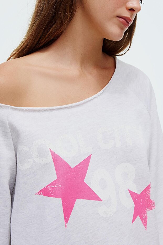 Asimetrik baskılı sweatshirt - 3