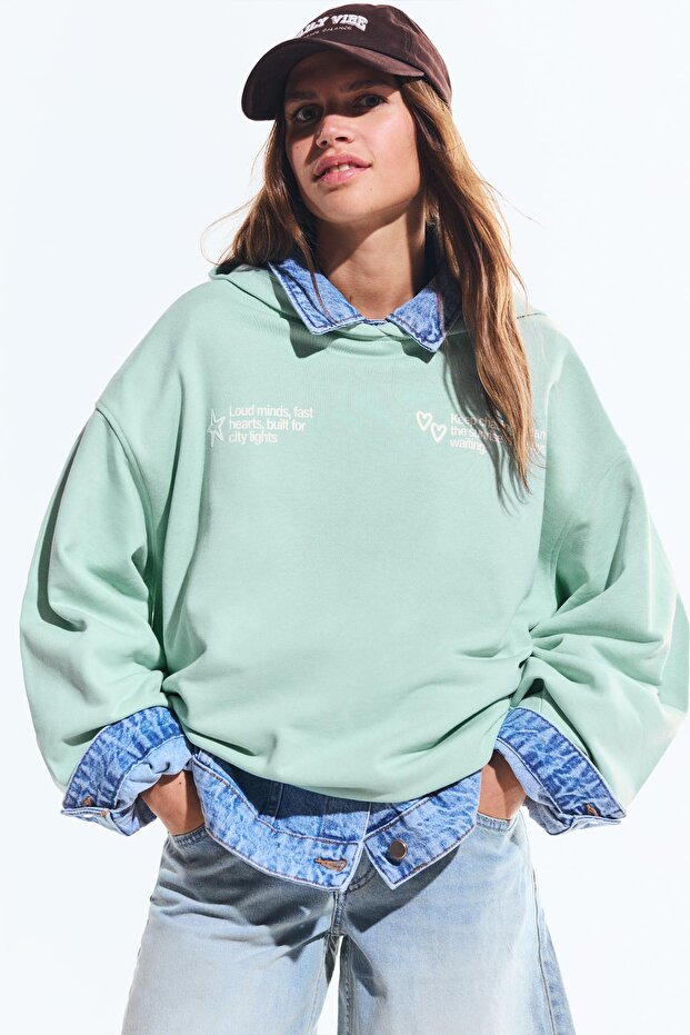 Baskılı kapüşonlu sweatshirt - 1