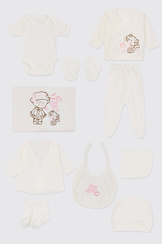 Newborn Cat Detailed Ecru 10-Piece Hospital Discharge Set