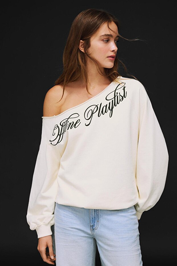 Asimetrik baskılı sweatshirt - 5