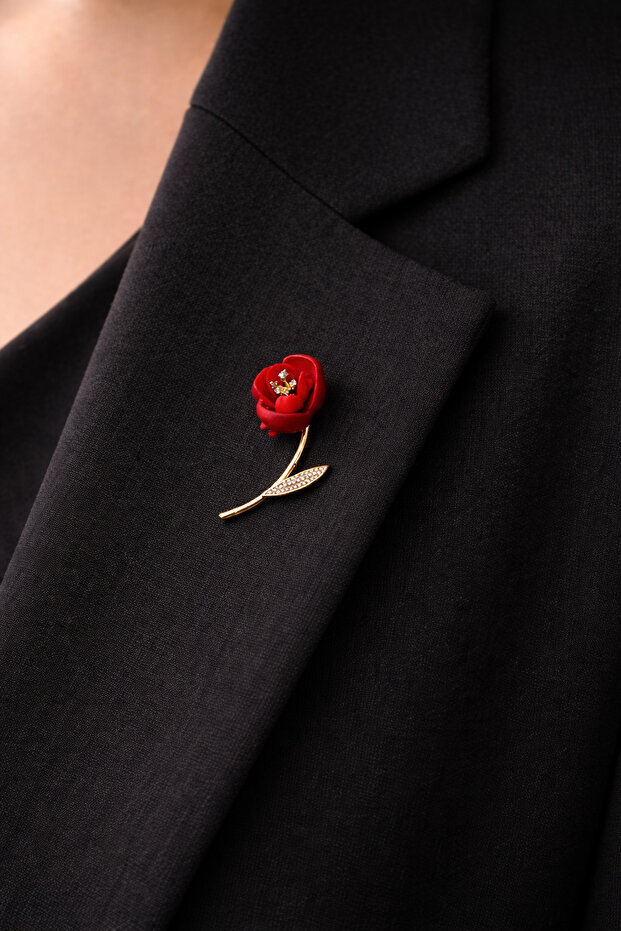 Taşlı Gül Figürlü broş - 3