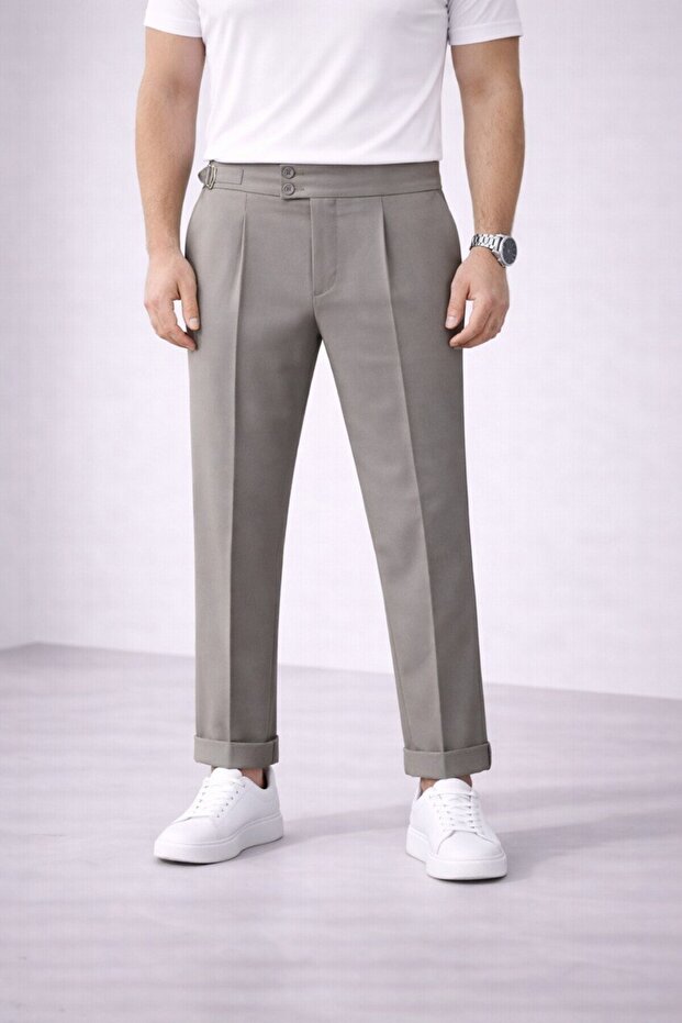 Pleated Stretch Fabric Old Money Fabric Pants