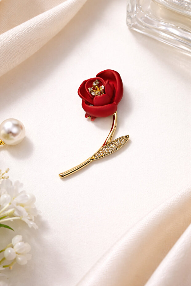 Taşlı Gül Figürlü broş - 1
