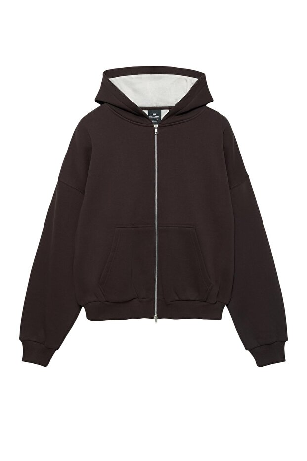 Grafik detaylı fermuarlı kapüşonlu sweatshirt - 4