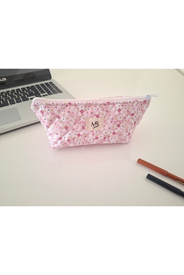 حامل أقلام بنمط زهور مقرمشة باللون الوردي - 3