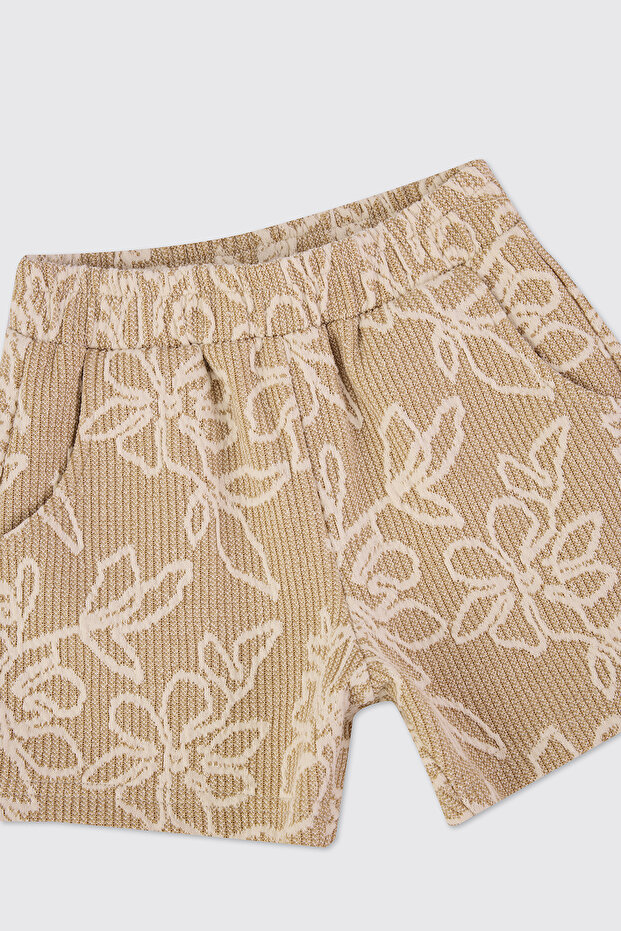 Kız Bebek Çiçek Desenli Örme Bej Şort - 3