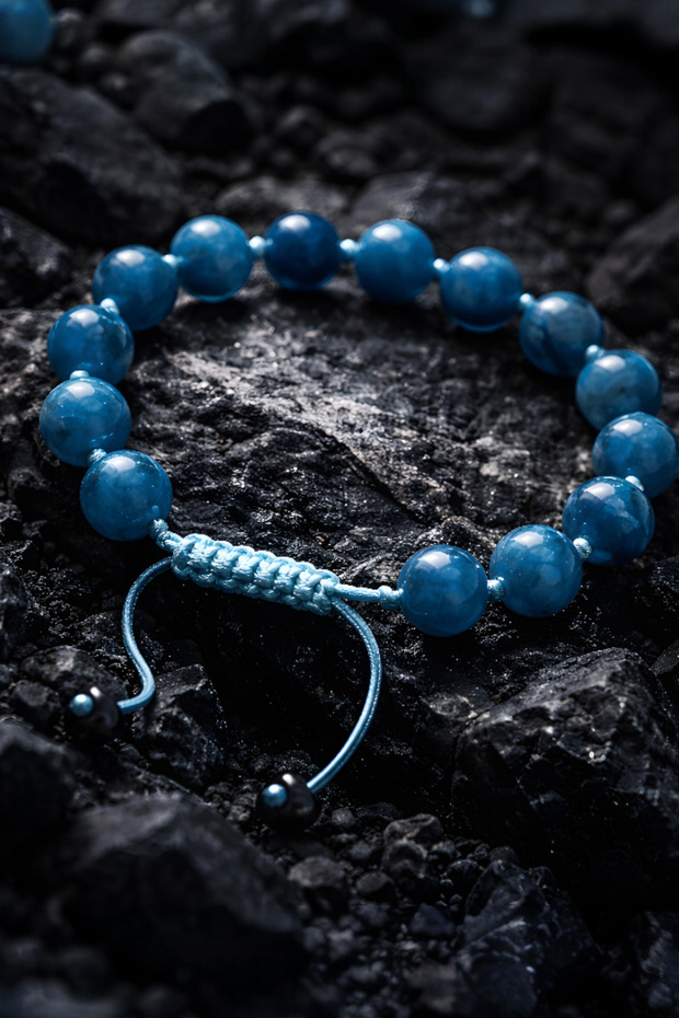 Apatite Fit Unisex Natural Stone Knotted Knitted Bracelet 8 mm Very High Quality