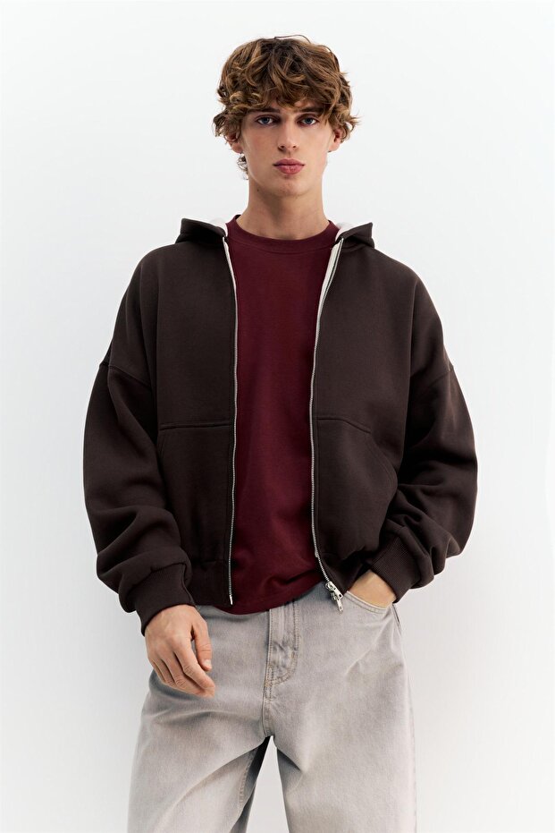 Grafik detaylı fermuarlı kapüşonlu sweatshirt - 2