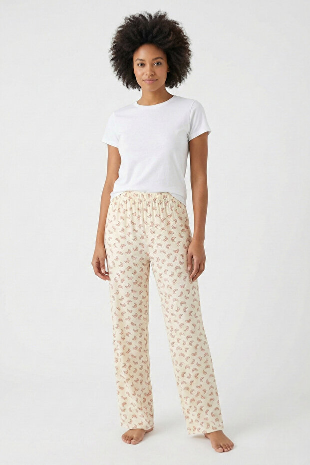 Croissant Printed Viscose Woven Relaxed Fit Pajama Bottoms