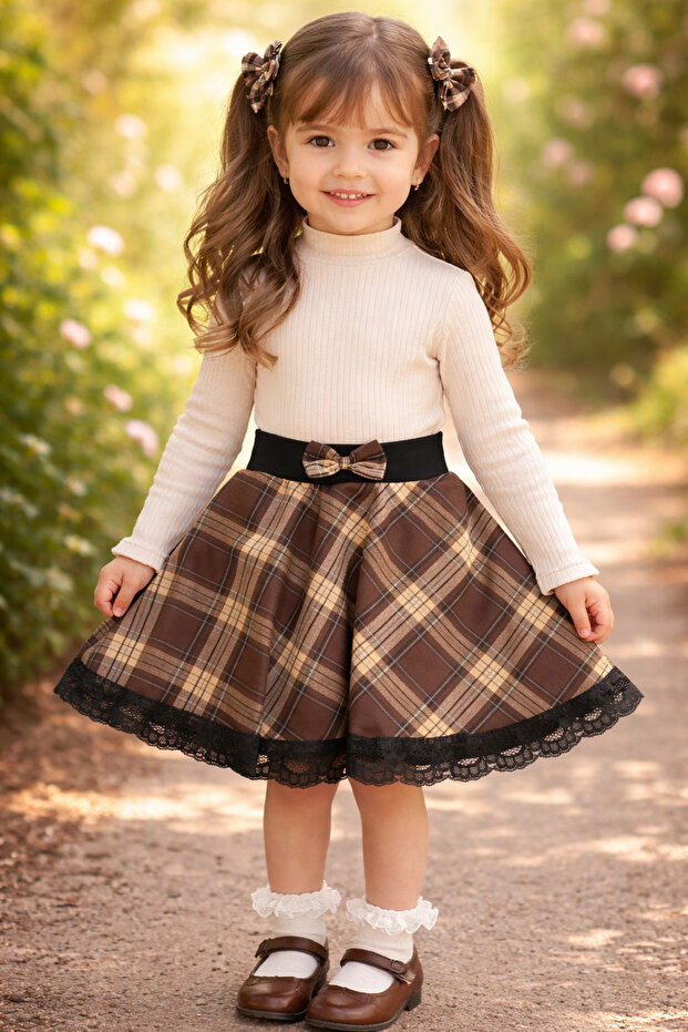 Lace Plaid Children's Skirt