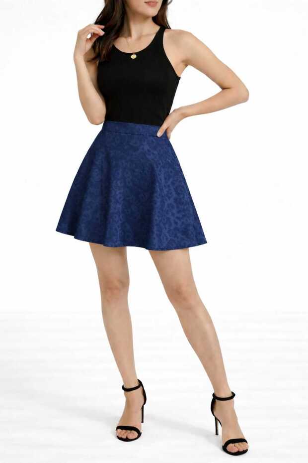 Elastic Waist Lycra High-Waisted Scuba Fabric Mini Flared Mini Skirt Product Length 40 cm