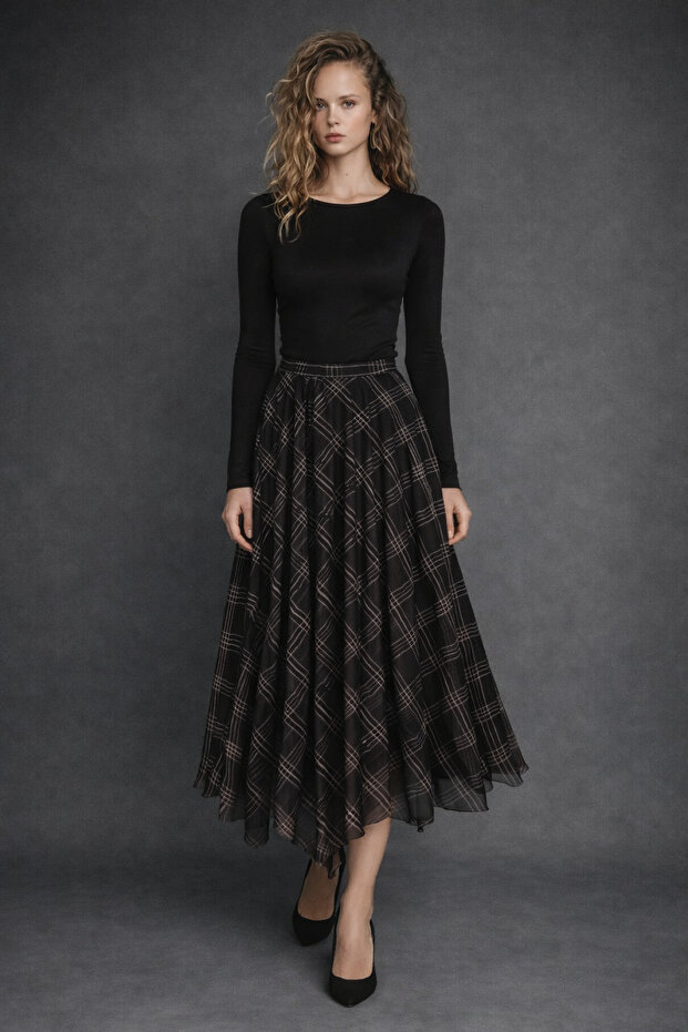 Comfortable cut patterned pleated skirt - 1