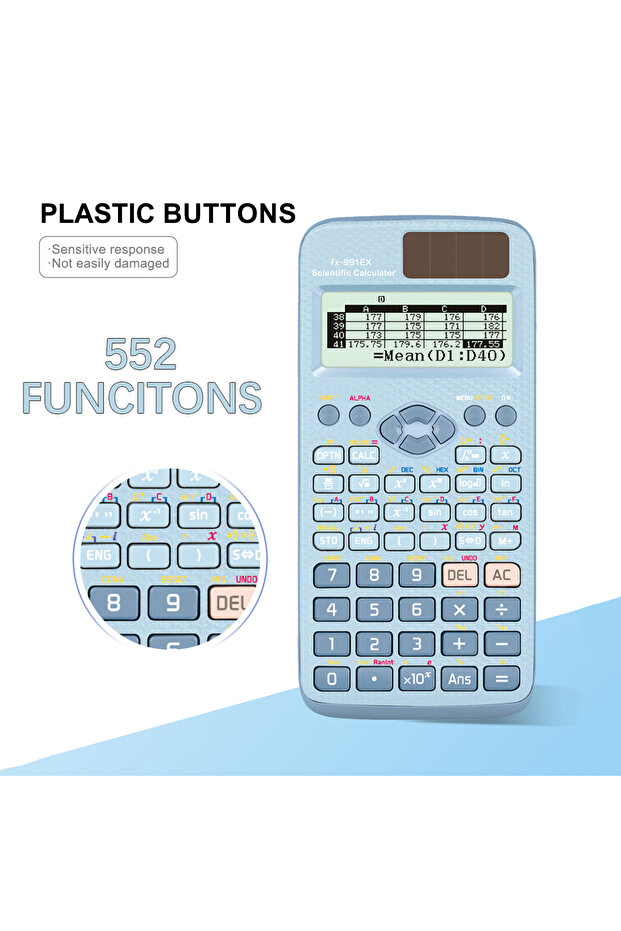 آلة حاسبة متعددة الوظائف للعلوم FX-991EX-Blue - 552 وظيفة، مصممة خصيصًا للطلاب - 1
