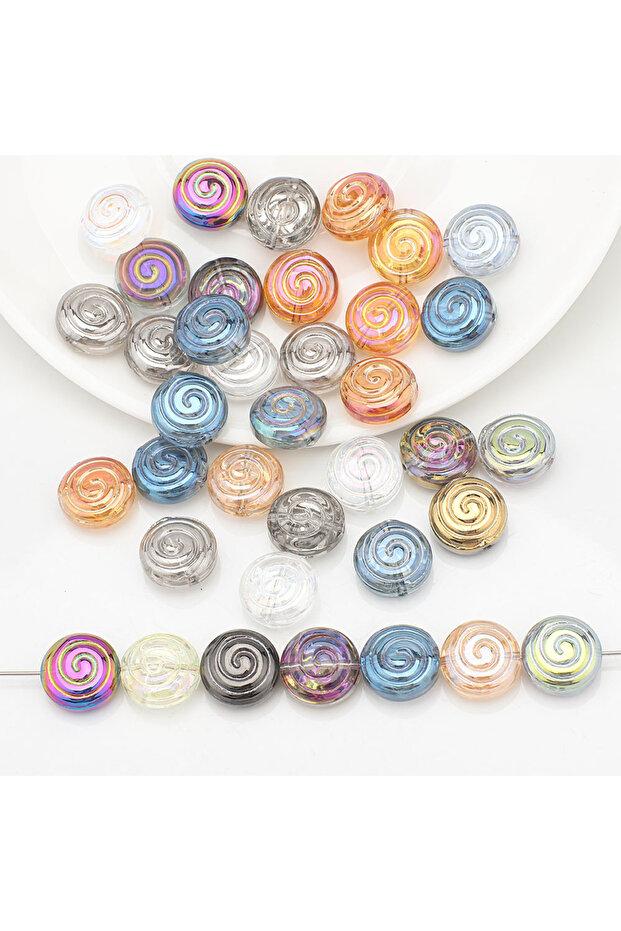 DDHS 30Pcs 12mm Crystal Glass Round Loose Beads Screw thread Shape for Jewelry DIY Making Bracelet E