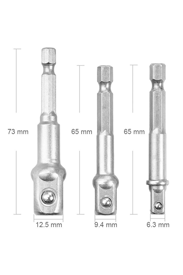 long-3pcs 3pcs Chrome Vanadium Steel Sket Adapter Set Hex Shank 1/4" 3/8" 1/2" Extension Drill Bits