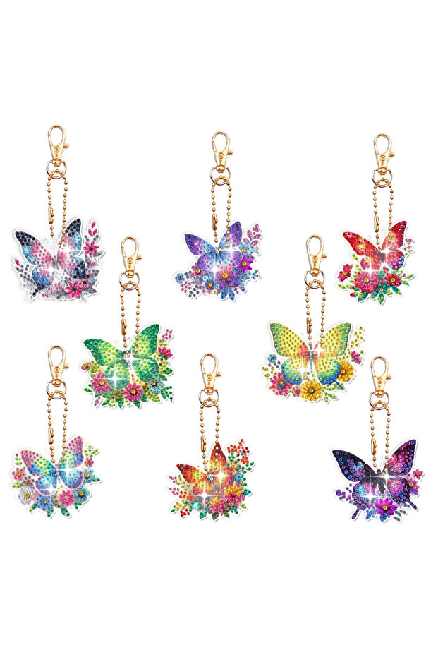 YSK016 8 / Set DIY Butterfly Series Pattern Diamond Art Painting Acrylic Keychain Diamond Kit for Ba