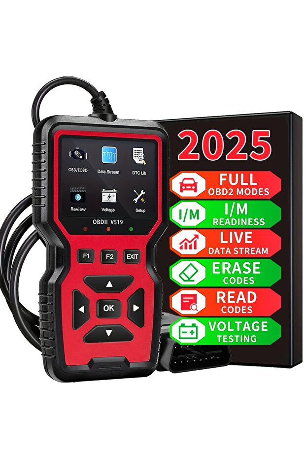 جهاز تشخيص أعطال السيارات الحمراء V519 قارئ أكواد OBD، ماسح ضوئي OBD2 لمسح أكواد الأعطال، للسيارات